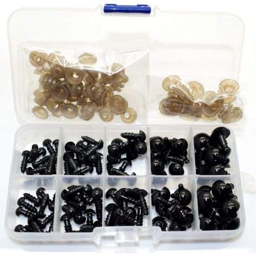 Plastic eyes 6/7/8/10/12mm Black Safety Eyes / Plastic Doll eyes For Bear Doll Animal Puppet Making - 100 pcs/lot with box