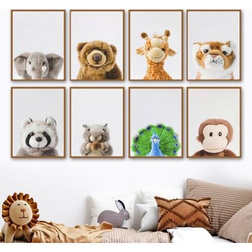 Plush Toys Elephant Giraffe Tiger Flamingo Bear Nursery Wall Art Canvas Painting Posters And Prints Decor Picture Baby Kids Room