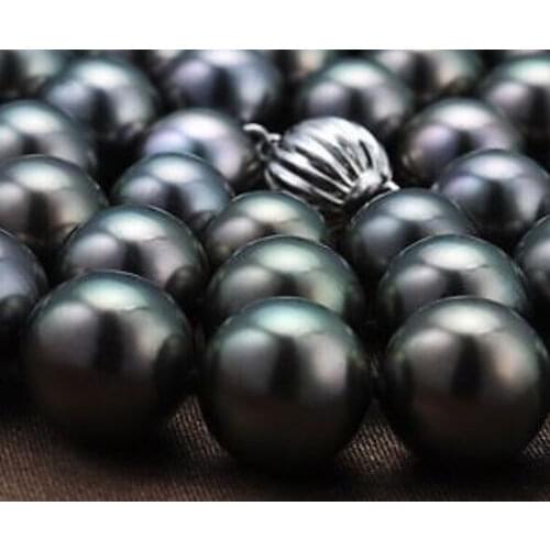 Genuine Natural 10-11mm tahitian black Pearl necklace 18inch >>>Free shipping