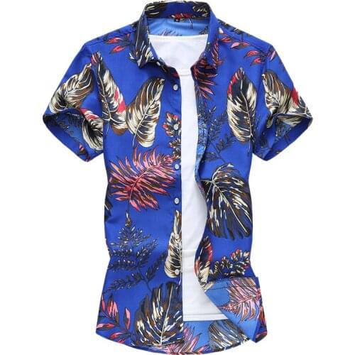 2021Styles Summer Shirt Men Casual Short Sleeve Mens Floral Shirts Hawaii Casual Male Flower Print Beach Holiday