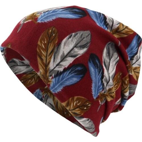 Women Feather Print Scarf Beanie Cap Casual Outdoor Convertible Windproof Hats Hip Hop Winter Warm Hats Caps For Women Men Шапка