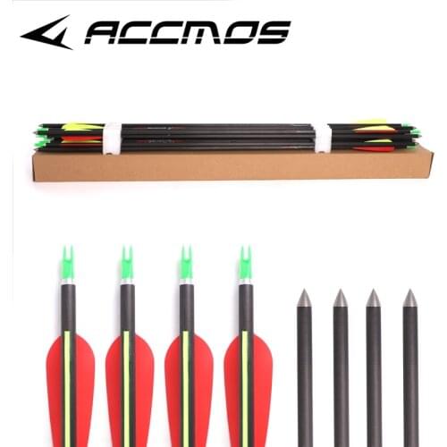 6/12pcs 32 inch ID 8 mm Spine 300/350/400/500 100Grains arrowhead Carbon Arrow Length Archery for 18m Indoor Shooting
