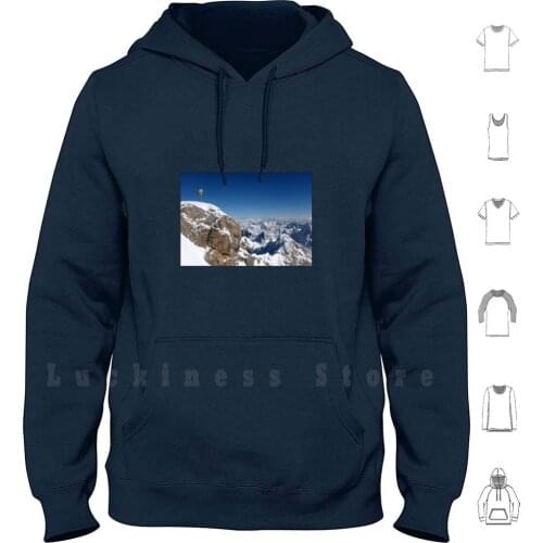 The Summit ~ Zugspitze ~ Top Of Germany Hoodie Long Sleeve Summit Gipfelkreuz Zugspitze Bavaria Germany Mountains