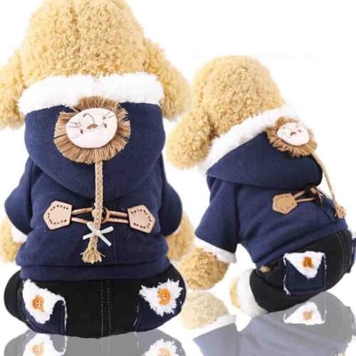Animal Hoodie Dog Clothes Autumn And Winter Lion Braid One-Piece One-Piece Pet Four-Legged Puppy Animal Cute Warm Shop Coat