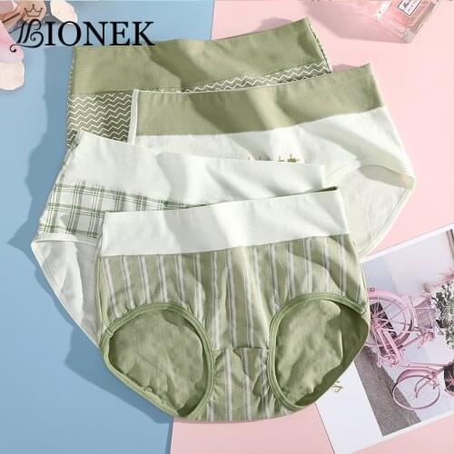 BIONEK Plaid Printed Girl Big Size Abdomen No Trace Cotton Ladies Underwear Panty New Girl Triangle Underwear Female Shorts
