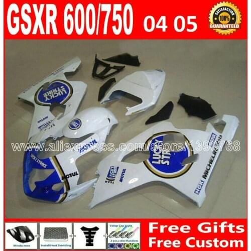 High grade for 2004 2005 SUZUKI GSXR 600 750 popular white blue fairing K4 RIZLA version gsxr600 EXG 04 05 GSX R750 7 gifts 684
