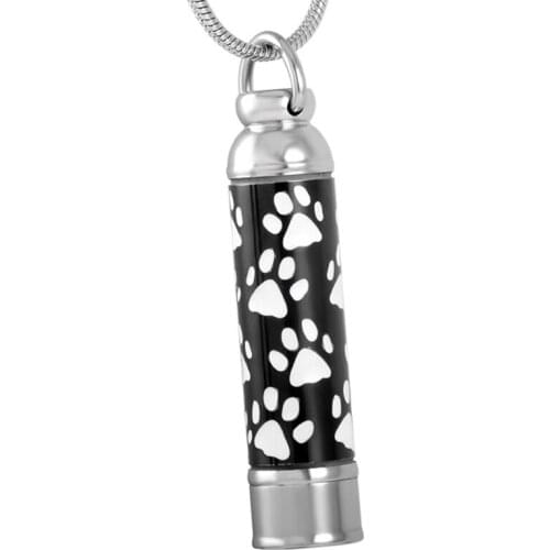 XWJ8376 Paw Printed Pet Dog/Cat Memorial Urn Keepsake Cylinder Cremation Urns Pendant Necklace Stainless Steel Jewelry for Ashes
