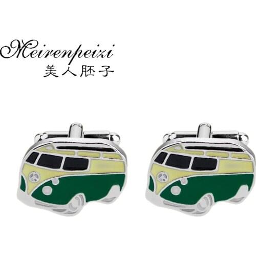 Retro Bus Car Cufflinks Green Bus Emblem Cufflinks Gifts for Him Fathers Day Bus Cuff Buttons Free Shipping
