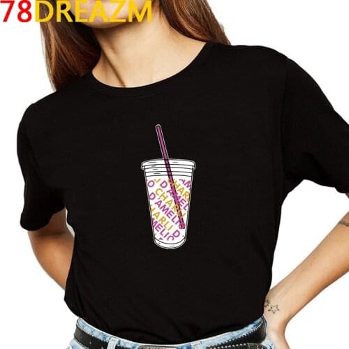 Ice Coffee Splatter T Shirt Women Kawaii Charli Damelio Graphic Tees Funny Girl Cartoon Y2k Aesthetic Harajuku T-shirt Female
