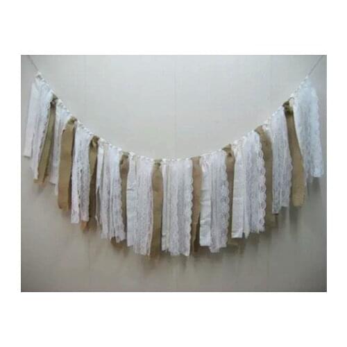 Rustic Lace Burlap Garland Flag Cottage Beach Wedding Bridal shower Party Banner Engagement party Bunting Home Decor Photo props