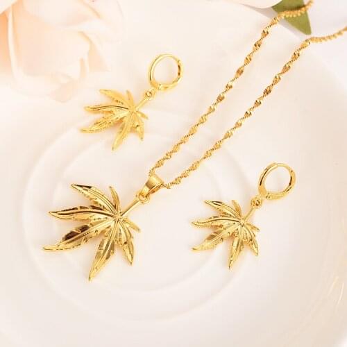 Bangrui Fashion hemp leaf Necklace Earring Set Women Party Gift Gold Color Leaf Necklace Earrings Jewelry Sets