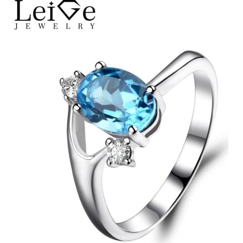 Leige Jewelry Oval Cut Swiss Blue Topaz Ring Sterling Silver 925 Wedding Engagement Rings for Women Blue Gemstone Fine Jewelry