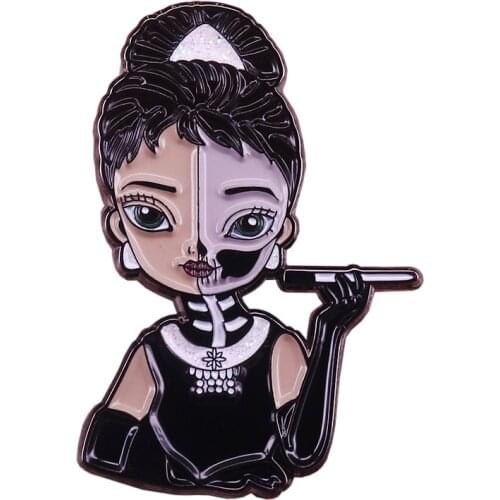 Breakfast at inspired glitter pin Audrey Hepburn actress art brooch glorious kitsch badge fashion women accessory