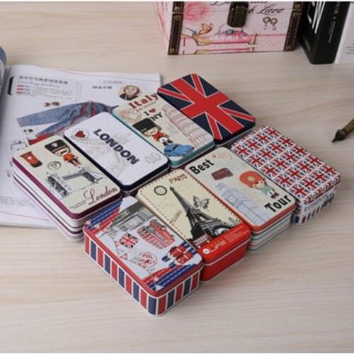 1Pc Classic British London Styles Metal Storage Box Rectangular Candy Tin Box with Lid Organizer for Money Coin Card