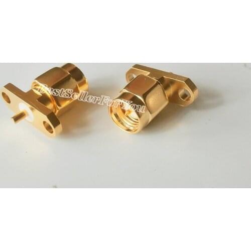 10Piece SMA Male Plug Center 2 Hole Flange Deck Mount Solder RF Connector Golden New
