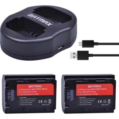 2Pcs 2280mAh np fz100 battery NPFZ100 NP-FZ100 Battery + USB Dual Charger for Sony NP FZ100 Battery Sony A9, A7R III, A7 III Cam