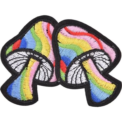 2pcs/lot Mushroom Retro Hippie Love Peace Weed Iron-On Fabric Sewing On Applique For Jacket Clothes Badge DIY Apparel