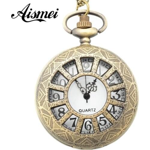 25pcs/lot Antique Pocket Watch Vintage Alloy Steampunk Bronze Necklace Pendant Chain relogio de bolso Gift Quartz Watch EMS DHL