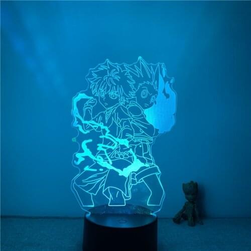 3D Nightlight Anime Gon Killua Fighting Hunter X Hunter Figure 7 Colors Touch Optical Illusion Table Lamp Gift Room Decor Light