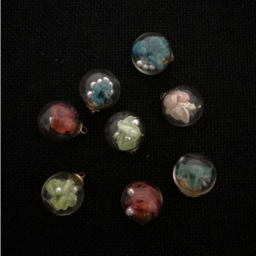 5 Pieces/pack of Exquisite Glass Ball Jewelry Glass Jar Dried Flower Charm Pendant DIY Jewelry Making Necklace Bracelet Size16mm