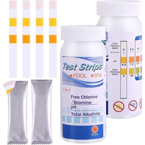 50PCS 3-In-1 Swimming Pool Test Water Quality Paper Residual Chlorine PH Value Alkalinity Hardness Test Ph Strip