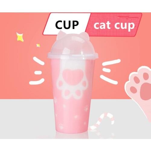 50pcs 90 caliber net red cat claw cup 500ml disposable tea cup thicken plastic cup party birthday favor beverage cup with lid