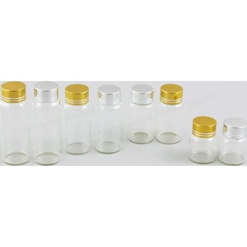 50 X 8ml 15ml 20ml 30ml Empty Refillable Sample Glass Vials Bottles Containers with Gold Silver Aluminium Cap