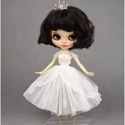 White Dotted Polka Lace Tutu Dress 11.5" Doll Outfits for Blythe Clothes for Blyth Princess Gown 1/6 BJD Dolls Accessories Toys