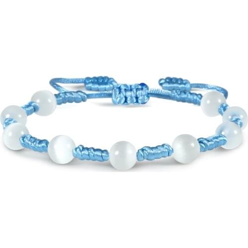 White Natural Opal Bead Bracelets Smooth Cats Eye Braided Rope Women Bracelet Adjustable Bangle Girl Vintage Jewelry Lover Gift