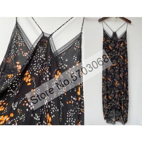 Women Viscose V Neck Floral Printing Midi Dress With Hollow Out Detail