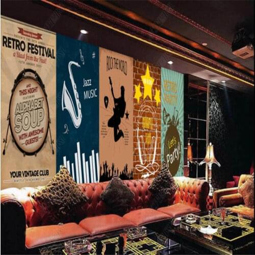 European and American Nostalgic Music Rock Bar KTV Background Wall Paper 3D Music Restaurant Club Graffiti Mural Wallpaper 3D