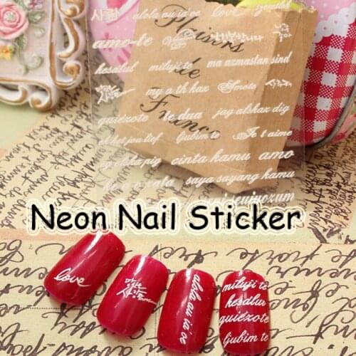 FOREVERJASMINE 24pc White Italic English Letters Notes Nail Art Sticker HandWriting Decals Romantic Article French Manicure no22