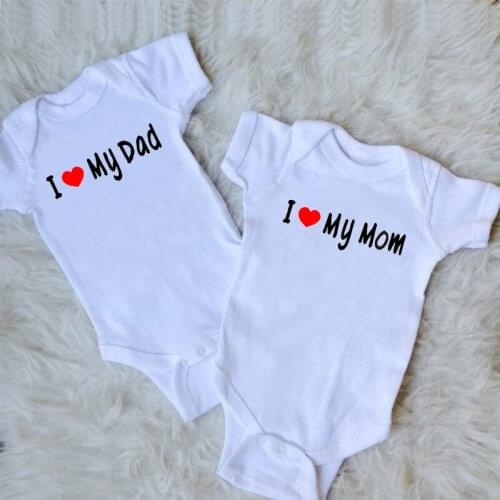 I Love My Dad/Mom Print Baby Bodysuit Summer Infant Boy Girl Unisex Cotton Bodysuits Newborn Kids Baby Clothes Jumpsuit Outfits