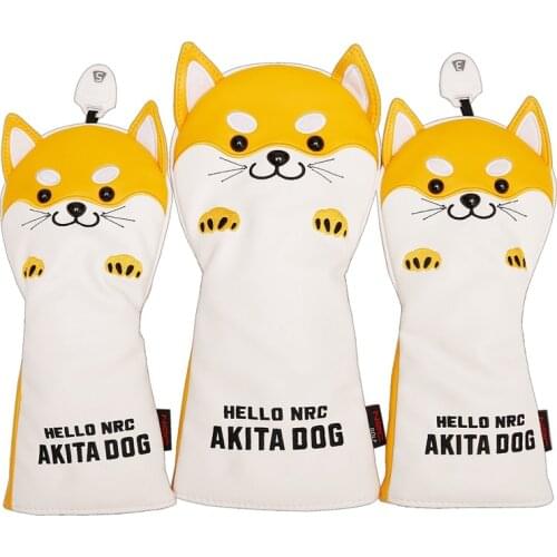 NRC Golf Club Headcovers Driver Fairway Wood Hybrid Covers Set Lovely AKITA Dog Cartoon Animal 460cc
