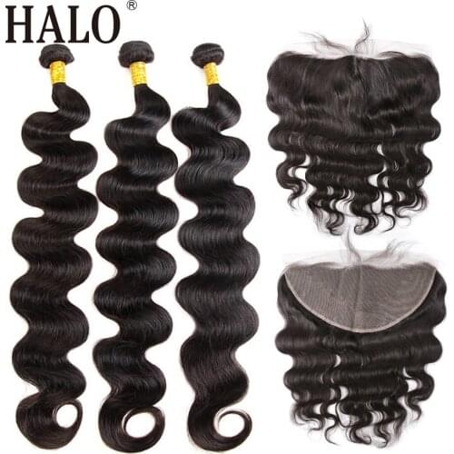 Halo Cheap 28 30 40 Inch 3 4 Body Wave Brazilian Hair Weave Bundles With Lace Frontal And Closure Wholesale Remy Hair Vendors