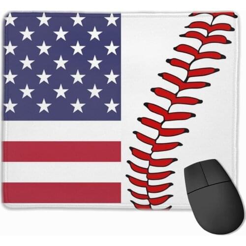 USA Flag Baseball Lace Gaming Mouse Pad Non-Slip with Stitched Edge Rubber Base for Laptop Work and Home 11.8x9.8 in