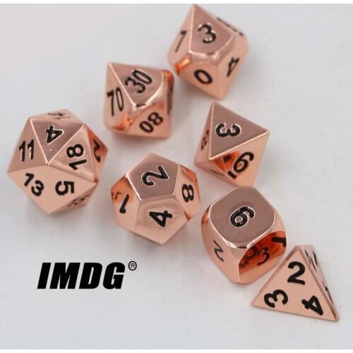 IMDG 7pcs/set Creative RPG Game Dice Polyhedron Metal Dice DND Plating Copper Digital Game Dice