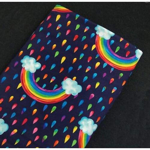 Graceful Navy Blue Colorful Rainbow Clould Rain Printed Cotton Fabric Printed Cotton Fabric 50x105cm Fabric Patchwork Cloth Bag