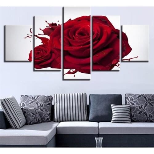 5 panel Red Rose Flowers Wall Art Canvas Painting Oil Painting Modern Modular Picture Home Decoration For Living Room Decoration