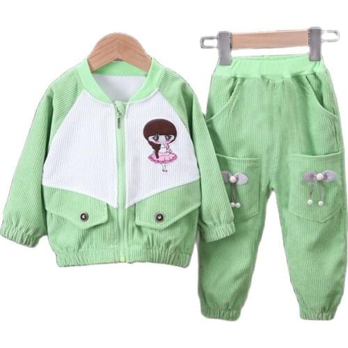 Baby Girls Set Kids Clothing Spring Autumn 2021 New Fashion High-quality Corduroy Coats+Pant Suits for Children Tracksuit Sets