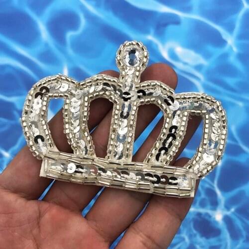 Sequins Crown Beaded Patch for Clothing Sew on Beaded Applique Shirt Shoes Bags Apparel DIY Decoration Stickers