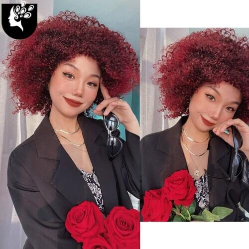 15.5 inch Afro Kinky Curly Wigs for Women High temperature synthetic wigs Medium long hair