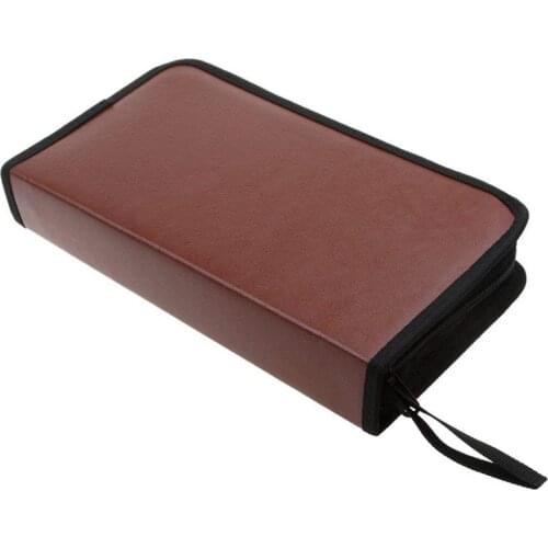 New 80-Discs Portable Leather Storage Bag Zippered Storage Case for CD DVD Hard Disk Album - Brown
