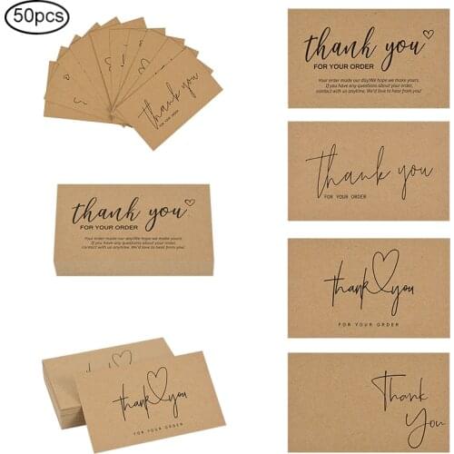 50pcs 5.4*9cm Kraft Paper Thank You Card For Order Business Shopping Purchase Thanks Greeting Card Wedding Party Invitation