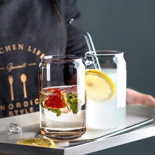 Creative Glass Cup Can Shape Tea Juice Milk Coffee Mug Wine Glass Drink Cup High Borosilicate Glass Durable Drinkware