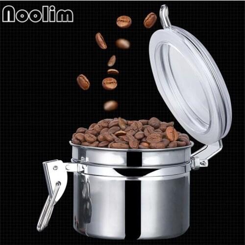 Creative Stainless Steel Sealed Cans with Glass Cover and Lock Storage Tank Coffee Powder Containers Moisture Proof Spice Jar