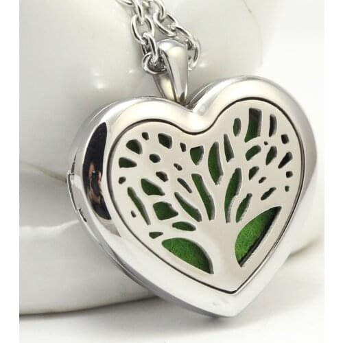 Heart Shape Stainless Steel Tree Of Life Aromatherapy Aroma Essential Oil Diffuser Necklace Pendant (chain not included)