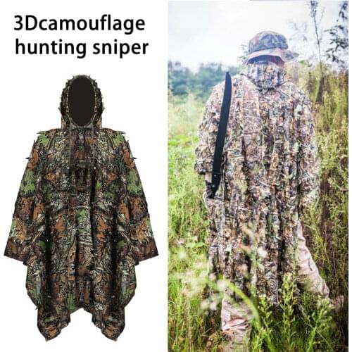Leafy Poncho Jungle Ghillie Suits Hunting Camouflage 3D Bionic Leaf Yowie Mesh for Hunting add uttons more convenient