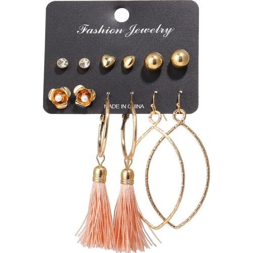 Fashion Tassel Earrings Set For Women Popular Bohemia Geometric Round Tassel Stud Earring Wedding & Engagement Jewelry