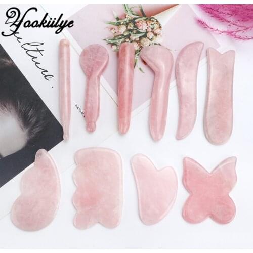 Natural Rose Quartz Jade Stone Guasha Massage Tool Jade Guasha Scraping Board Acupoints Plate SPA Therapy for Face Eyes Leg Body